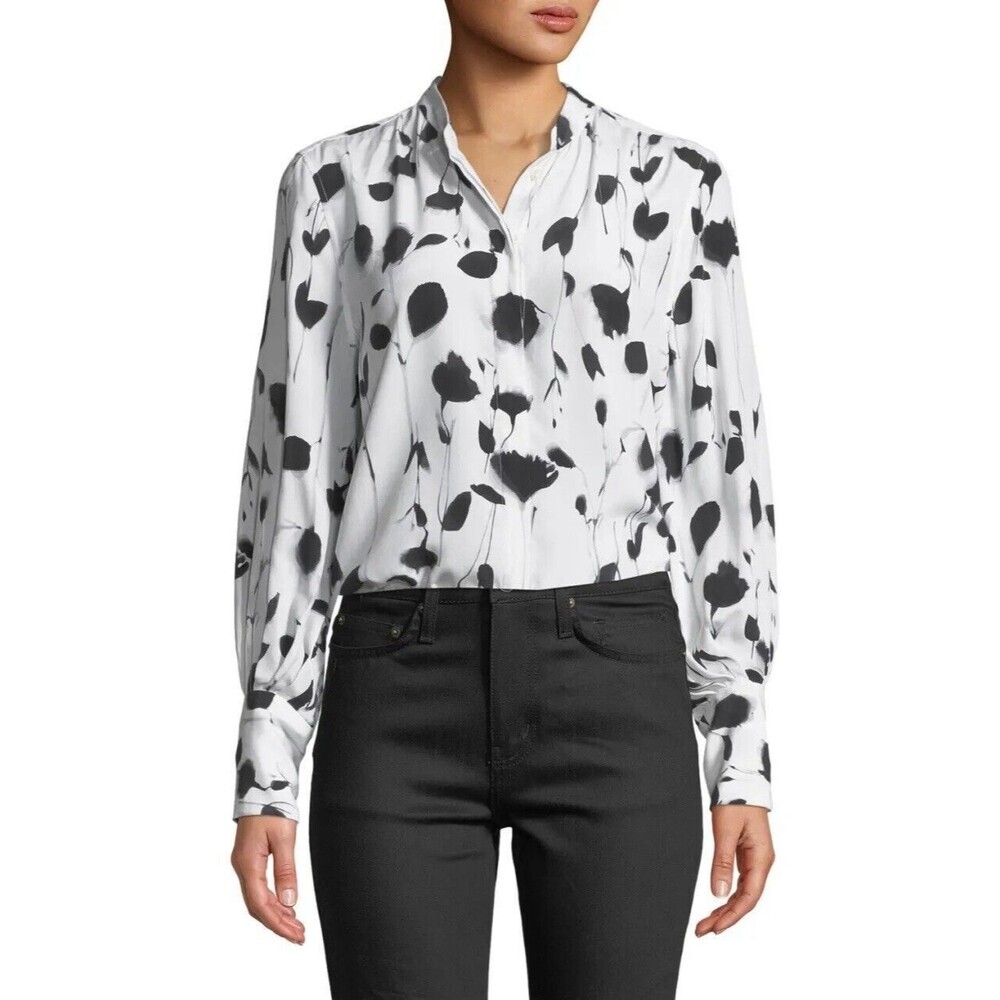 Equipment Button Up‎ Blouse In Bright White And Black Size M $300